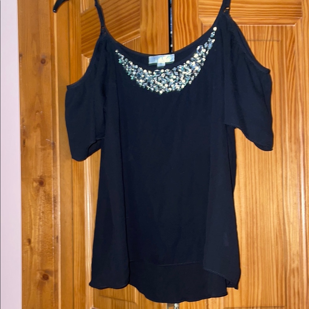 TCEC Black Embellished Blouse Relaxed Fit